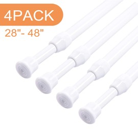 Ginbel Direct Tension Curtain Rod Cupboard Bars Extendable Spring Tension Rods (White, 28-48", 4Pack)