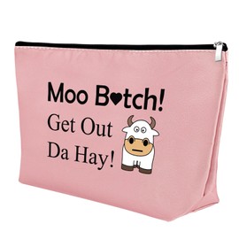 Cow Gifts Cow Makeup Bag Cow Lover Gift Cows Gifts for Girl Women Cow Cosmetic Bag Funny Cute Birthday Christmas Gift for Animal Lover Cow Owner Farm Girls Best Friend Sister Travel Pouch（Pink）
