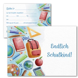Klasse 10 x First Day of School Invitation Cards Invitation Children Girls and Boys 10 x 15 cm Party Children Back to School First Grader School Child First School Backpack