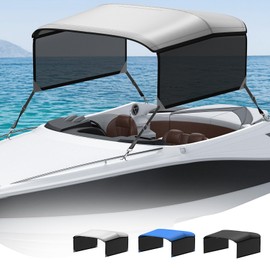 KAKIT 3 Bow Bimini Top Replacement Canvas Only, No Frame 900D Oxford Boat Top with 2 Detachable Mesh Sidewalls, 2 Straps & Storage Boot