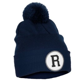 Daxton Custom A to Z Initial Letters Cuff Pom-Pom Hat Beanie Warm Knit Skull Cap, Navy Letter R
