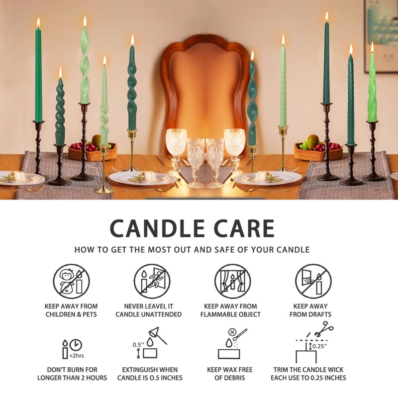 Gedengni Short Taper Candle Spiral Candlesticks,7inches Navy Green Tapered Candles