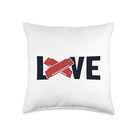 Chromatic Harmonica Set Accessories Beginner Gifts Love Mouth Harp Harmonist Harmonicist Professional Harmonica Throw Pillow, 16x16, Multicolor