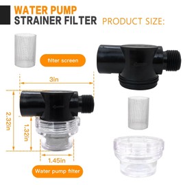 2024 Version Water Pump Strainer Filter Set Include Twist On Pipe Strainer and Extra 50 Mesh Stainless Steel Filter Screen, for RV Replacement 1/2 Sediment Filter Compatible for WFCO Pumps NEW