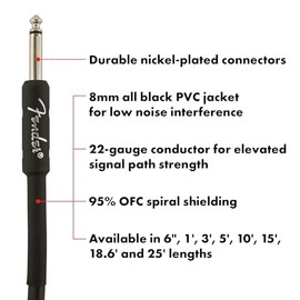 Fender Professional Series Cable para Guitarra y Bajo, Recto/Ángulo, 10 Pies, Color Negro