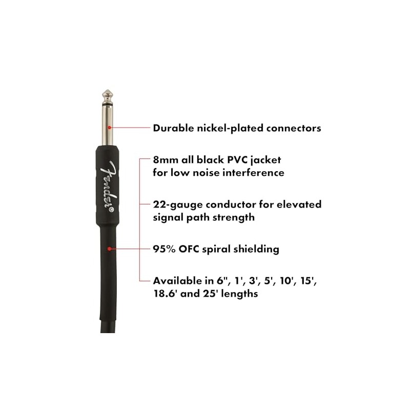 Fender Professional Series Cable para Guitarra y Bajo, Recto/Ángulo, 10