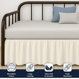 Cottington Lane Ruffled Daybed Skirt with Split Corner, Premium Hotel Quality Brushed Microfiber Twin Size Gather Dust Ruffle 16 Inch Drop Sofa Bedskirt, Easy Fit, Stay in Place, Ivory