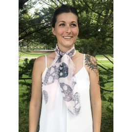 Blue Pacific Cashmere Silk Frida Sugar Skull Neckerchief Scarf in Heavenly Pink