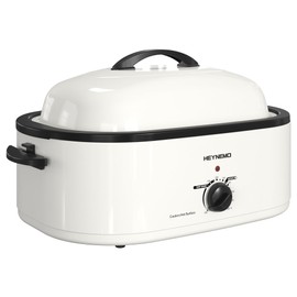 18 Quart Electric Roaster Oven, Turkey Roaster Electric, Roaster Oven Buffet, Selfbasting Lid, Removable Pan, Full-Range Temperature Control Cool-Touch Handles, White Body, Black Lid