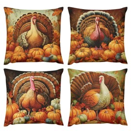 Joyidec Pack of 4 Fall Autumn Pumpkins Turkey Leaves Decorative Throw Pillow Covers 22 x 22 inches,Soft Square Case Pillow Cases Set
