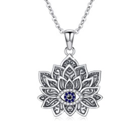 YEESIA Evil Eye Necklace 925 Sterling Silver Lotus Flower Necklace Spiritual Necklace Jewelry for Women