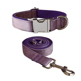 Soft Velvet Dog Collar and Leash Set with Heavy Duty Metal Buckle - Adjustable Durable Pet Collars with Dog Leashes for Small Medium Large Dogs - Comfortable & Easy to use, Neck 14.6-23.6 Inches