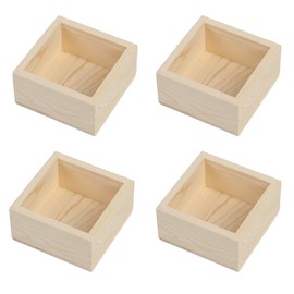 4 Pack Unfinished Wooden Craft Storage Organiser Boxes, 3.15 x 3.15 x 1.57 inch Square Rustic Small Wooden Box, Rustic Natural Wood Container Box for Home Decor, Desktop Drawer Organizer