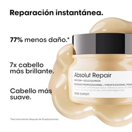 L'Oreal Professionnel Absolut Repair Golden Mask | Mascarilla dorada reparadora | Repara el daño y proporciona brillo al cabello | Con tecnología de quinoa dorada y proteínas | Para cabello grueso y dañado | 250ml