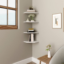 WELLAND 12-Inch Floating Corner Shelves Set of 2, Wall Mounted Storage Shelf with White Finish for Bedroom, Living Room, Bathroom, Display Shelf for Small Plant, Photo Frame, Toys and More