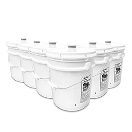 ATERET 5 Gallon White Bucket & Pour Spout Lid - 90 Mil All Purpose Pail - Food Grade - Made in USA - BPA Free Plastic (6 Pack)