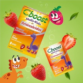 Cboost Multi-Kidz, con Aminoácidos, Vitamina C y Ácidos Grasos para Niños, Suplemento Alimenticio en Polvo Efervescente Sabor Fresa, Caja con 10 Sobre
