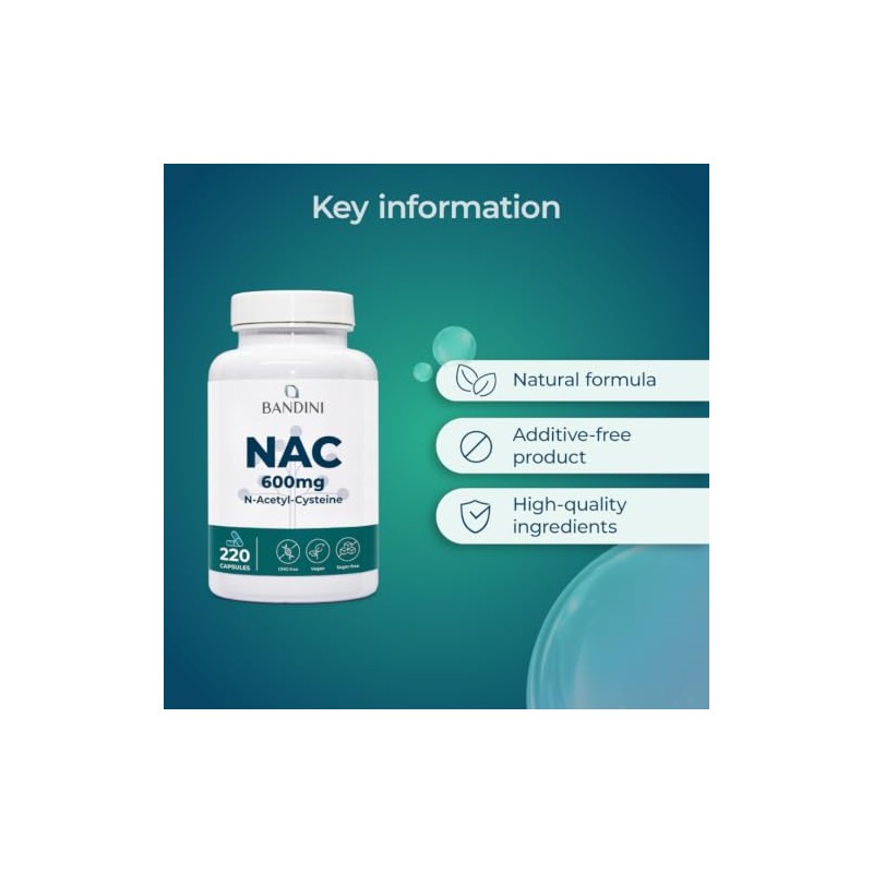 Bandini® NAC N-Acetyl-Cysteine ​​600 mg | 220 Vegan Capsules (+7