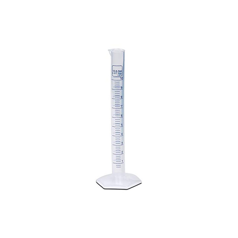 10ml Plastic Graduated Cylinder, Printed Graduations, Single Metric Scale, Polypropylene,