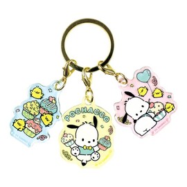 Tees Factory Sanrio Characters 3 Charm Keychain Pochacco Party Cupcake H6.4 x W 3.4 inches (16.3 x 8.7 cm) SR-5546127PC