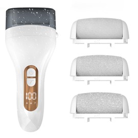 Hornhautentferner Elektrisch, Hornhautentferner Fußpflegegerät Pediküre Set mit IPX7 Wasserdichte, LCD-Display, 3 Ersatzrollen, Callus Remover für Rissige Fersen (Weiß)