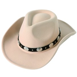 Lanzom Women Men Felt Wide Brim Western Cowboy Hats Belt Buckle Panama Hat (Beige, Large-X-Large)