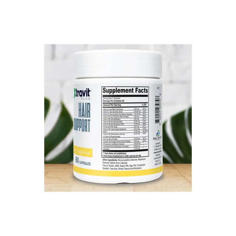 Xtravit Hair Support 60 Cpsulas Biotina Zinc Sin Ogm Na