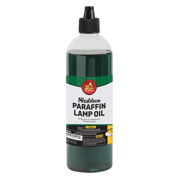 Paraffin Lamp Oil - Green Smokeless, Odorless, Clean Burning Fuel for Indoor and Outdoor Use with E-Z Fill Cap and Pouring Spout - 32oz - by Ner Mitzvah