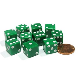 Koplow Games Set of 10 Six Sided D6 12mm Square Dice Green
