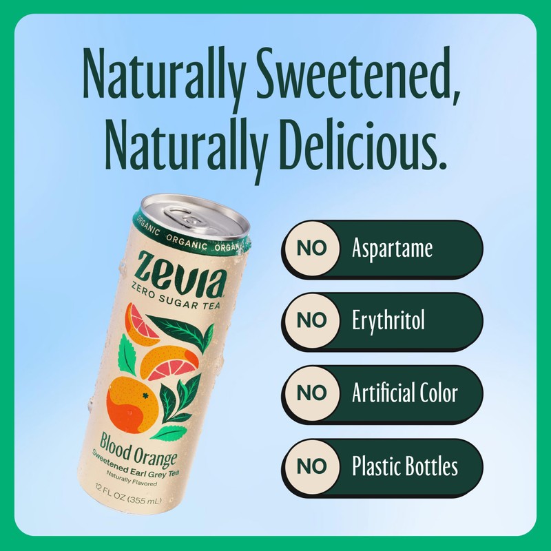 Zevia Zero Sugar Tea, Earl Grey Tea Blood Orange, 12