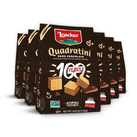 Loacker Quadratini Dark Chocolate Wafer Cookies LARGE - 30% Less Sugar - Premium Crispy Bite Size Wafers - NON-GMO - LARGE Pack of 6
