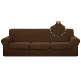 U-NICE HOME 4 Pieces Oversized Stretch Couch Cover Sofa Cover Washable Slipcover with Individual Seat Cushion for 3 Cushion Couch Sofa Pet Friendly(Oversized Sofa, Brown)