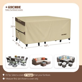 RICHIE Outdoor Patio Furniture Cover - Heavy Duty Waterproof 600D Tough Canvas Protector for Rectangular Table Cover, All-Season Dining Table and Chair Covers (108L x 82W x 28H Inch)