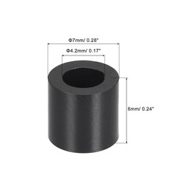 sourcing map ABS Round Spacer Washer ID 4.2mm OD 7mm L 6mm Plastic Standoff for 3D Printer TV Wall Mounting Electrical Outlet, Black, 100Pcs
