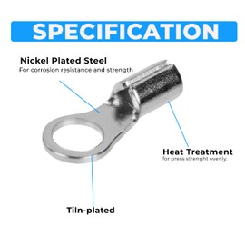 High-Temperature Ring Terminals - 12-10 AWG Wire Size; 5/16" Stud Size- Nickel Plated Steel Wire Terminals for Electric Heater to Commercial Oven - Pack of 100 Pcs, OL-03916