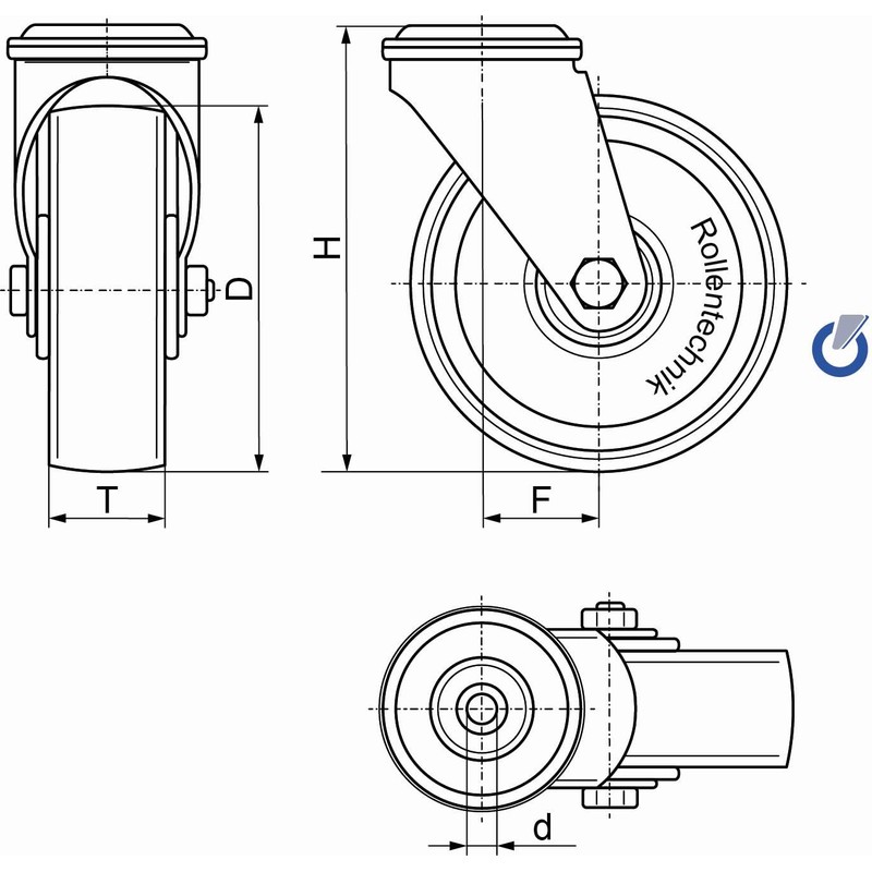 Rollentechnik Apparatus Castor without Lock Wheel Thermoplastic Rubber 100 x