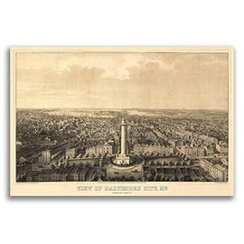 MAGNET 1862 Baltimore, MD Vintage Old Panoramic City Map Magnet Vinyl Magnetic Sheet for Lockers, Cars, Signs, refrigerator 5"