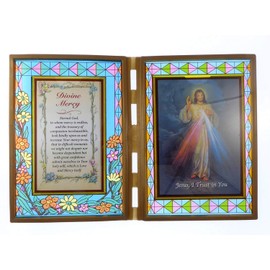 C BC Stained glass double frame with prayer and Divine Mercy Jesus image 18cm