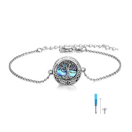 ONEFINITY Tree of Life Urn Bracelet for Ashes 925 Sterling Silver Abalone Shell Tree of Life Cremation Keepsake Pendant Locket Bracelet for Women