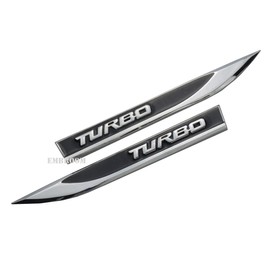 2pcs TURBO Car Emblems, 3D Metal Car Side Fender Rear Trunk Emblem Badge Sticker Decals ((Chrome/Black))