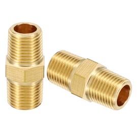 PATIKIL Brass Nipple Pipe Fittings, 2Pcs 1/8" BSPT x 1/8" NPT Male Thread Hex Tubing Coupler Adapter Connector for Plumbing Water Line Connection Couplings