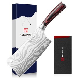 KEEMAKE Meat Cleaver Knife 7-Inch Razor Sharp High Carbon Steel Kitchen Knife, Butcher Knife Perfect for Chopping Meat & Veggies, Pakkawood Handle Ideal for Home & Professional Chefs, W/Sheath