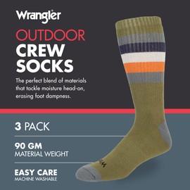 Wrangler 3 Pack Cushioned Arch Support Mens Crew Socks - Mens Socks Size 6-12 (Polyester Blend, Olive w/Black)
