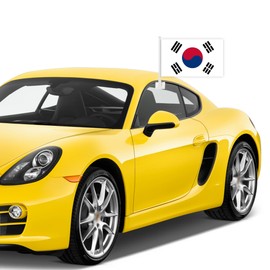 Double Sided Three Layers Country Car Flags 10x16 Inch, with 14 inch Flag Pole Window Clip Mount For Most Vehicle Window (South Korea)