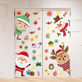 36.92 x27.75 Inch Large Christmas Door Sticker Christmas Santa Claus Baby Elk Snowman Snowflake Door Decal for Living Room Kids Bedroom Decorations Winter Xmas Holiday Party Festival Gift