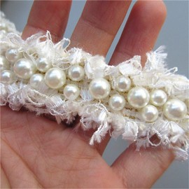 White 1 Meter Nylon Pearl Lace Ribbon Frayed Edge 3 cm Width Vintage Style Trimmings Fabric Embroidered Applique Sewing Craft Wedding Bridal Dress Embellishment Party Clothes Hat Decoration