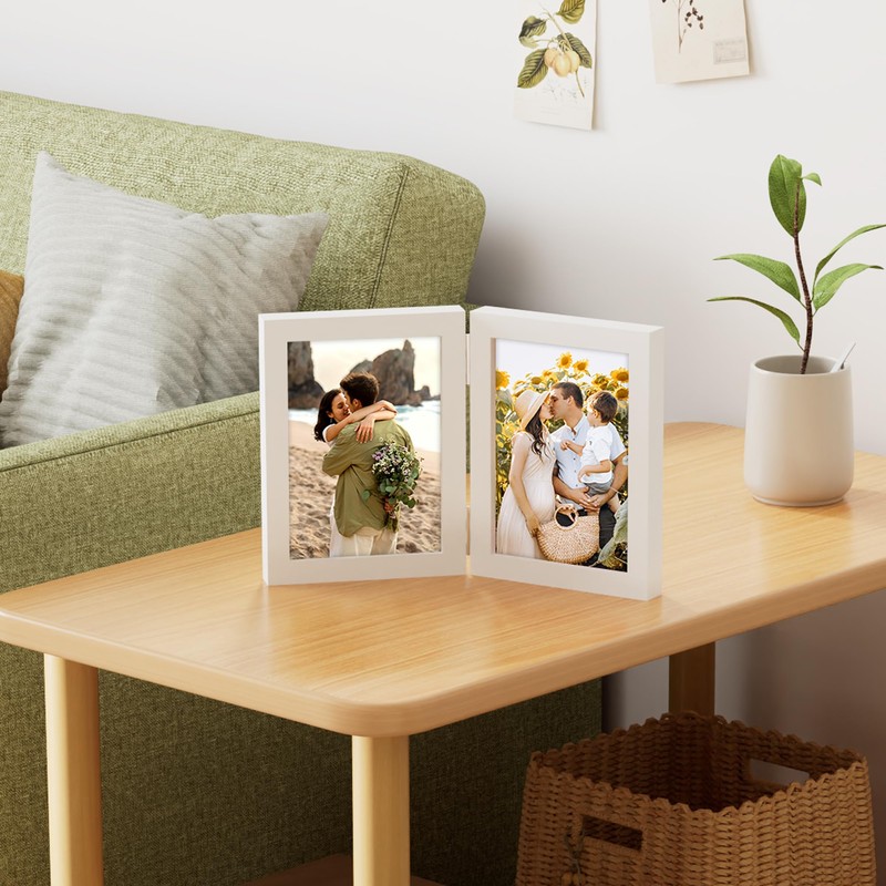decorUhome Double 5x7 Picture Frame Vertical, Engineered Wood Bifold Photo