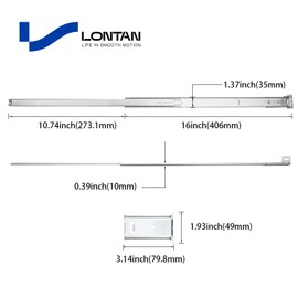 LONTAN 5 Pcs Center Mount Drawer Slides Bottom Mount for Cabinet and Dresser 16 Inch Heavy Duty Drawer Rails 10.74" Extension Glide Track