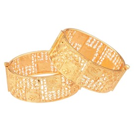 Efulgenz Rakshabandhan Indian Bangles for Women Gold Tone Indian Bangle Set Dubai Style Bangle Set Indian Gold Tone Hexagon Geometrical Pattern Bangles Engraved Hinge Openable Big Broad Bangles Bracelet Indian Bridal Jewelry for Wedding Bollywood Fashion