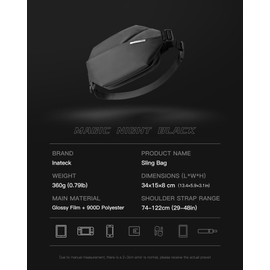 Inateck Sling Bag X, Multi-pocket Crossbody Shoulder Chest Bag with Adjustable Shoulder Strap, Water-resistant Waist Fanny Pack for Men, Women, Travel, Daily Use, Cycling, Hiking, Black, Large